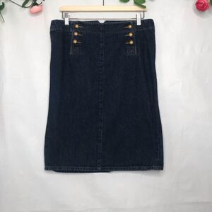 LAUREN Ralph Lauren Denim Petite Pencil Skirt with Gold Buttons ,Size:14P
